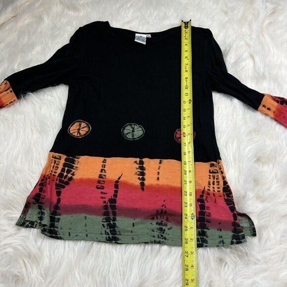 Parsley & Sage Women’s Boho Dip Tie Dye Accent Black Stretch Tunic Blouse Small - Picture 9 of 10